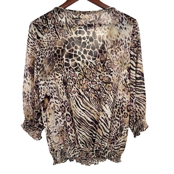 Chicos Sz 1 Medium 100% SILK Sheer Animal Print Blouse Shirt Top 3/4 Sleeve - Picture 8 of 8
